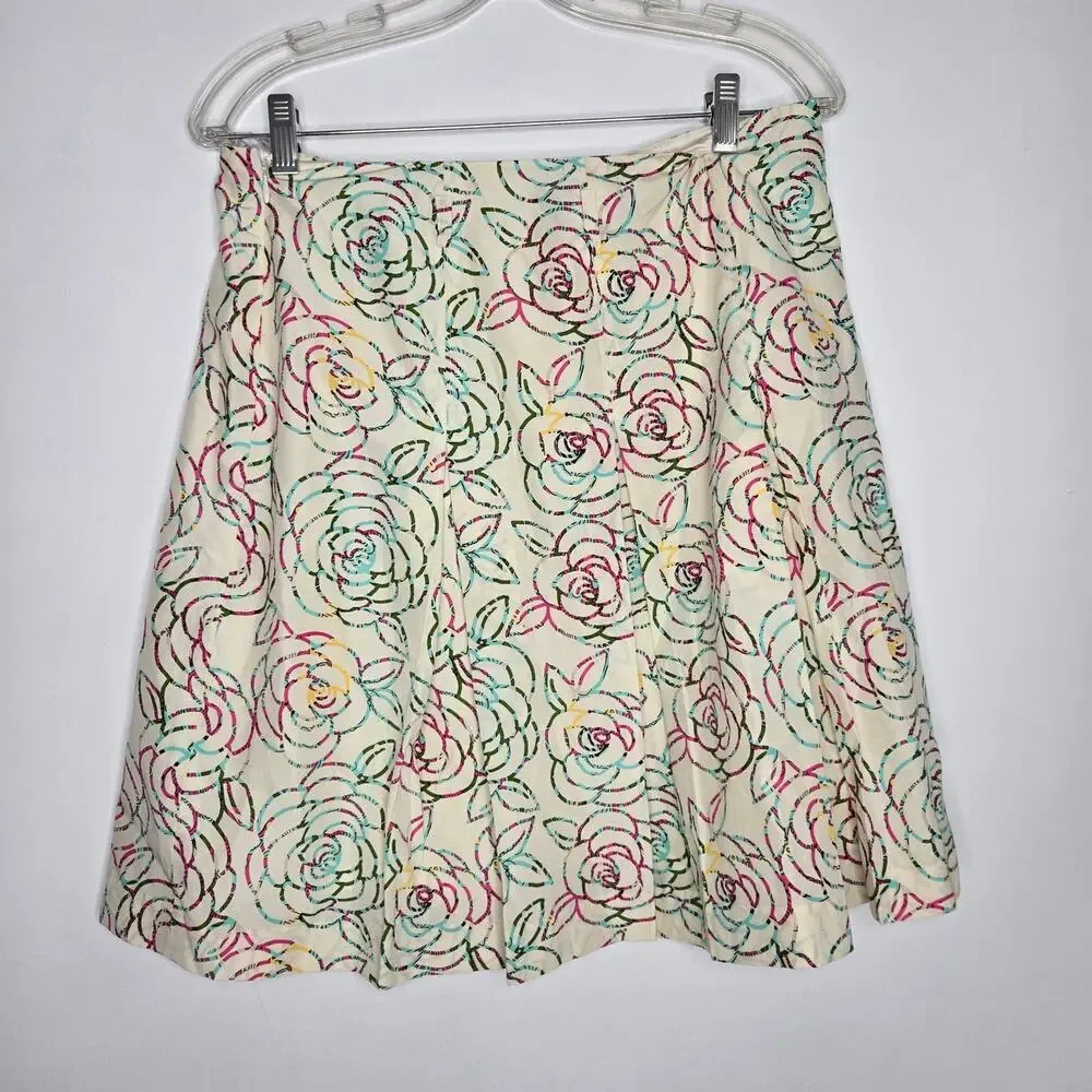 Vintage 90s Lilly Pulitzer Silk Skirt Floral Spring Pleated Claire Ivory Women 8